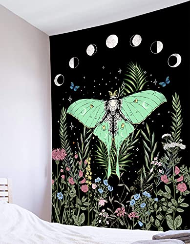 Lb Moon Phase Tapestry Moth Tapestries Black Witchy Aesthetic Moonlit Garden Flower Trippy Butterfly Floral Tapestry Wall Hanging For Bedroom Living Room College Dorm Home Decor Vertical,40X60 Inch #TOP2