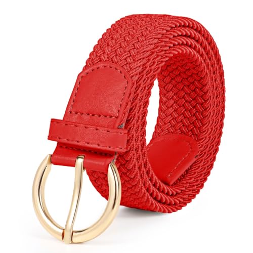 Image of JASGOOD Women Men Braided Woven Elastic Stretch Waist Belt Golf Canvas Fabric Casual Belt for Jeans Pants