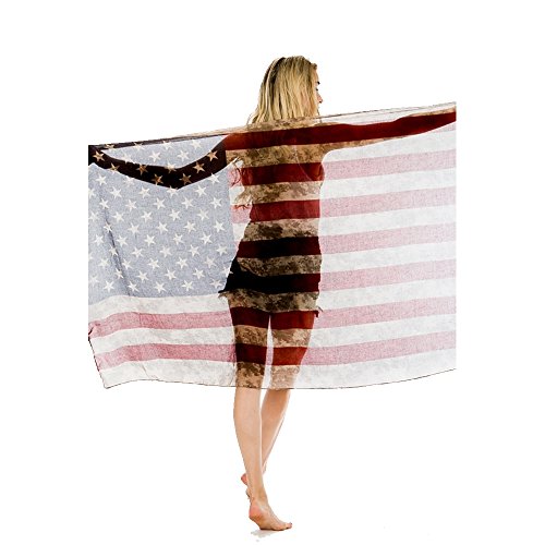 TD Collections Women's Fashion Cozy Warm Winter American Flag Shawl Wraps - Lightweight Long Infinity Blanket Patriotic Scarf Red Blue White3
