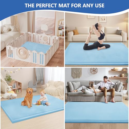 Image of Baby Play Mat for Floor,1.3 inch Thick Memory foam Tummy Time Mat for Toddlers,Infants,kids,Water-Repellent Soft Nursery Rug,Extra Large Non Slip for Crawling&Yoga,Tatami Style for Living Room(Light Blue)