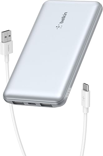 Miniatura 1 de Belkin Cargador portátil, banco de energía USB C de 10,000 mAh con 2 puertos USB-A, 15 W con cable tipo C a tipo A para iPhone 17, Air, Samsung