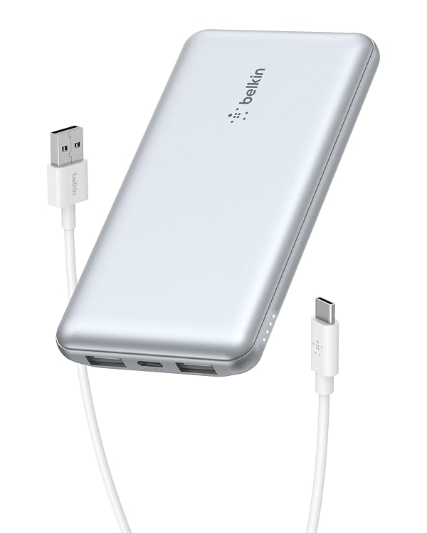 Belkin Portable Charger, USB C Power Bank 10,000mAh w/ 2xUSB-A Ports, 15W w/Type-C to Type-A Cable for iPhone 17, Air, Samsung Galaxy S25, iPad, Nintendo Switch 2, Google Pixel 10, etc. - Pearl Blue by Belkin - Used condition - US$22.37
