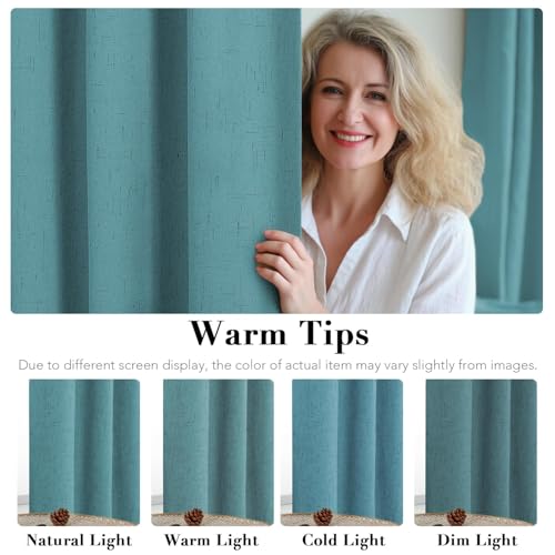 Image of H.VERSAILTEX Blackout Curtains Linen Curtains 120 inches Long 100% Black Out Curtains for Bedroom Windows, Textured Linen Look Draperies Grommet with White Liner, 2 Panels, Teal