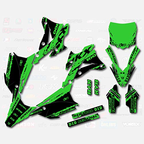 Boston Decal Works Black & Green Slick Racing Graphic Kit fits Kawasaki Kx100 2014-2021 Plates Kx 100