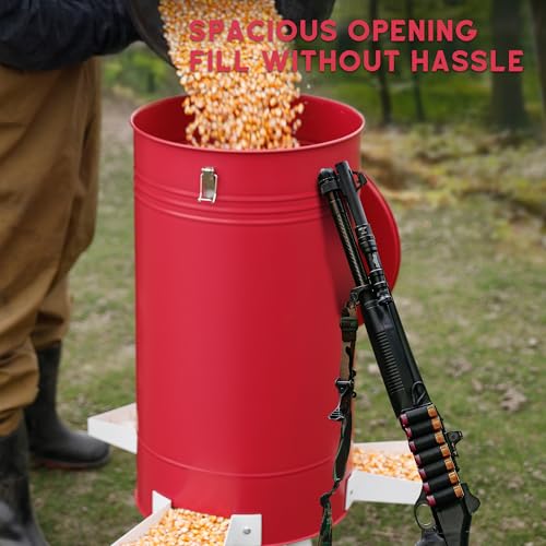 Solution4Patio 50-75 LB Large Metal Hunting Game Feeder, Heavy Duty Free Standing Deer Feeder, Portable Gravity Deer Feeder Automatic Dispenser, Weather-Proof (Red) - Thumbnail 3