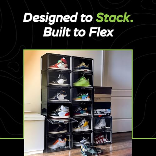 Image of Helios Stackable Shoe Storage Boxes Side Drop || Shoe Rack || Shoe Organizer || Shoe Boxes Smoke Black Plastic Stackable Shoe Containers(Black, Pack of 5)