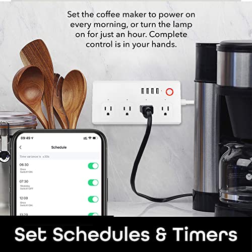 Smart Power Strip, Wifi Surge Protector Compatible With Alexa & Google Home, Smart Plug With 4 Usb Ports & 4 Ac Outlets, Voice And Remote Control & Timer Schedule, 5Ft Extension Cord #TOP5