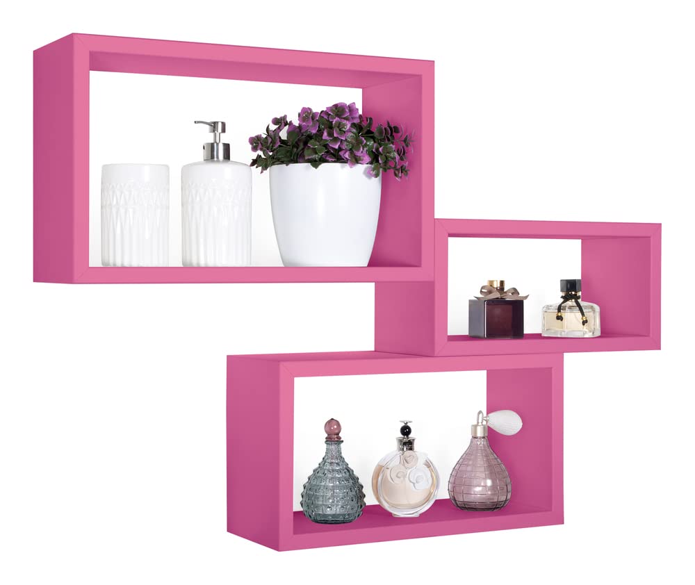Mensola Da Parete MODULARREDO TWIN - Libreria Sospesa Design, 68x42x20 Cm, Blu China, Made In Italy