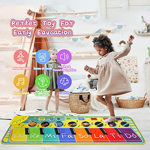 AGAKY Tappetino Musicale,Tappeto Musicale Bambini con 8 Tasti e 8 Strumenti,Tappetino per Pianoforte Tappetino da Ballo per Giocattoli Educativi per L'educazione della Prima Infanzia