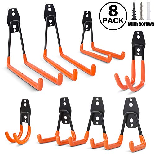 SPACECARE 8-Pack Garage Storage Hooks, Wall Mount Heavy Duty Garage Utility Double Hooks Hangers for Ladder, Bike, Organizing Power Tools.