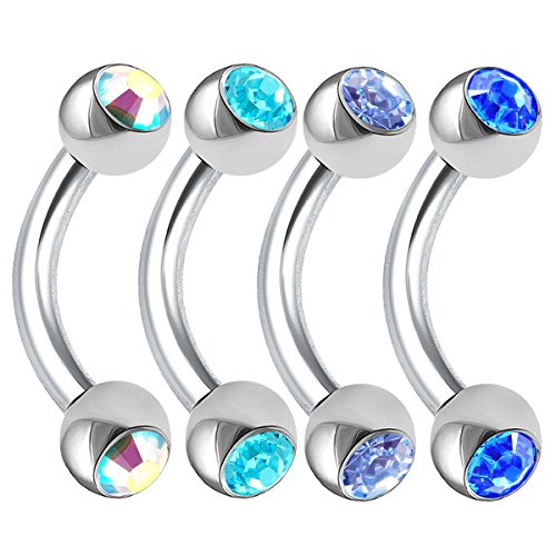 Bodyjewellery 4Pcs 16G 6Mm Surgical Steel Curved Barbell Jewelry Cartilage Bridge Daith Crystal Rook Lip Piercing Labret Conch Earring Bpal #TOP6