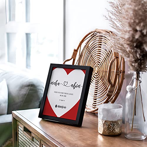 Image of Ritwika's Personalized Spotify Song Barcode With Name Message Date Heart Digital Print Engineered Wooden Tabletop Frame For Desk 17 X 17 CM Red & White Set Of 1