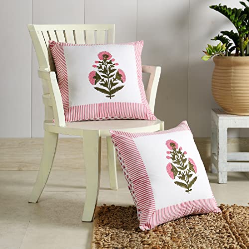 Image of Ravaiyaa - Attitude is everything Cotton Hand Block Printed Soft Cushion Cover Pillow Case 16 inch Square Cushion Sham Set of 2 Piece