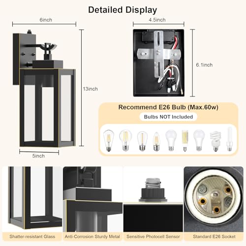 LTBLIGHT 2-Pack Dusk to Dawn Outdoor Porch Light Black-Gold Security Lights - image 5