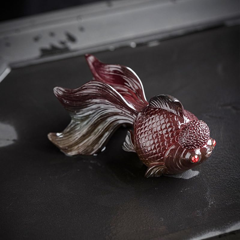 Hormsdar Color Changing Prosperity Ahead Resin Tea Pet Rainbow Lucky Koi Statue Kung Fu Tea Tray Decor Tea Lover's Gift Home Office Desk Feng Shui Ornament