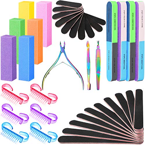 39 Pieces Nail Files and Cuticle Removal Manicure Tools Kit, Assorted Nail File Buffer Emery Board, Nail Brushes, Triangle Cuticle Peeler Scraper, Cuticle Nipper, Cuticle Pusher for Personal Nail Care