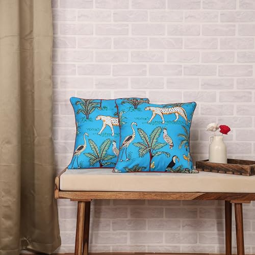 Image of Square Cushion Covers 16x16 inch Pack of 5 Decorative Throw Pillow Covers Printed Forest Theme for Home Decoration