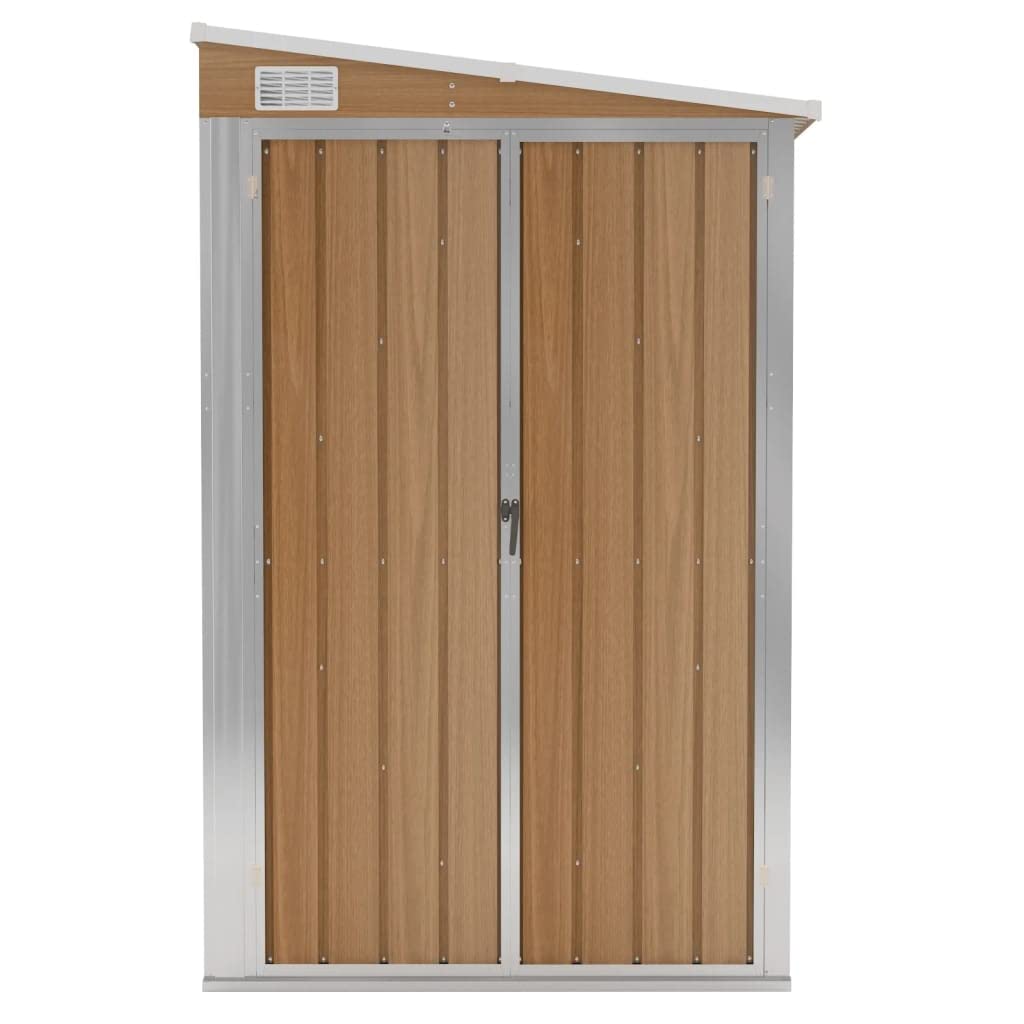 vidaXL Abri de Jardin Mural Abri de Rangement d'Outils Rangement d'Equipement de Jardin Extérieur Marron 118x288x178 cm Acier Galvanisé