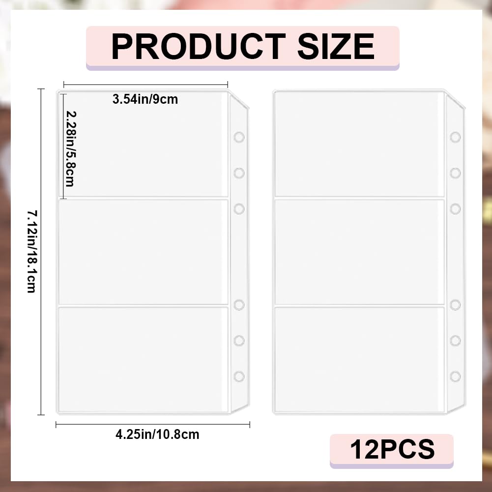 12 Pochettes Classeur A6 Craspire - PVC Transparent Sans Fermeture, 3 Poches Pour Budget Ou Rangement