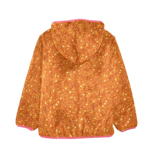 Orange Glitter Toddler Fleece Jacket Baby Girls Hooded Zipper Long Sleeve Thick Warm Outerwear 3-10 Years2