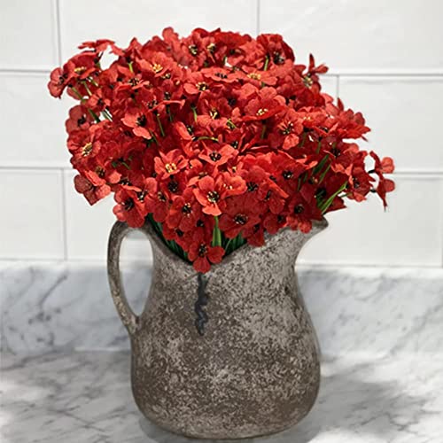 Aubeinson 12 Bundles Artificial Flowers Outdoor Uv Resistant Fake Flowers No Fade Faux Plastic Silk Flower For Outside Front Porch Planter Decoration (12 Pcs Deep Red) #TOP3