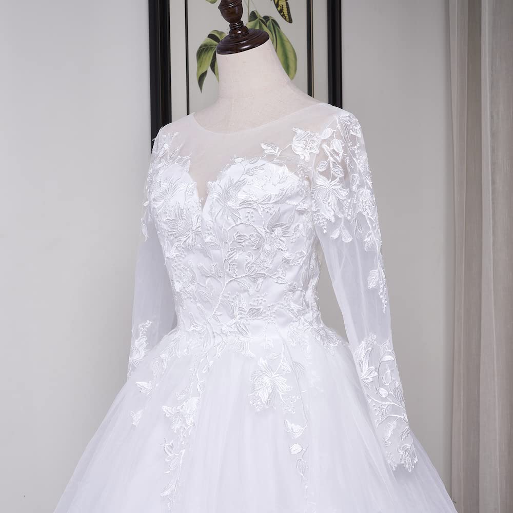 Vestidos de Novia Princesa Cuello V Manga Larga Encaje Vestidos de Boda Tren Largo BA-VL-0627