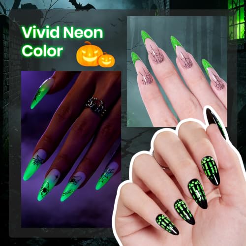 Image of Beetles Glow in the Dark Gel Nail Polish, 15ML Green Flame Neon Glitter Gel Polish, UV LED Soak-Off Color for Halloween Flame Spiderweb Nail Art and DIY Manicure