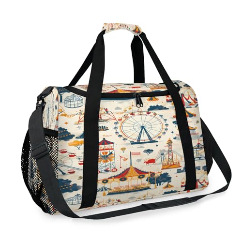 Cartoon Amusement Park Pictures Travel Duffle Bag - Waterproof weekend luggage bag, men's sports and fitness bag, delivery hospital storage bag, overnight luggage bag with pull rod cover