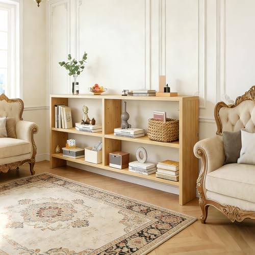 Étagère arrière de Chevet de canapé en Bois Massif Mince,Table Console de Salon Vintage à 3 Niveaux,Design Inclinable,avec passe-câbles intégré,pour...