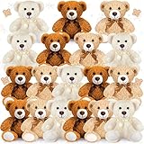 18 Pcs 14 Inches Bear Stuffed Animals Bear Cute Plush Toys Shaggy Soft Cute Bear for Animal Doll Birthday Party Baby Shower Gender Reveal Decorations（Light Brown, Dark Brown, White）
