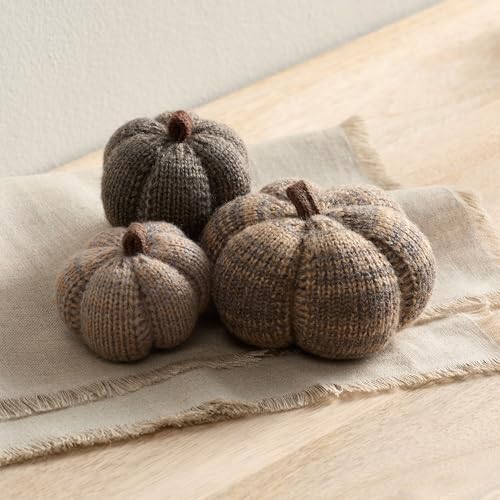 Image of Set of 3 Cozy Mini Knit Pumpkins (Cobblestone Multi-Size Set) | Autumn Bowl Filler, Rustic Farmhouse Table Decor, Multi-size Set, Fall Decor