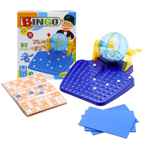 AMATOYS Juego de Mesa Bingo Infantil 90 Numeros Bingo de Mesa con Bombo y Cartones - Juego Educativo y Divertido para Ninos y Adultos - Regalo Familiar Ideal