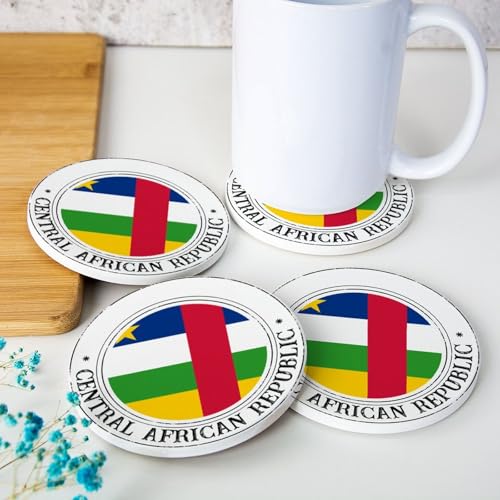 Lot de 4 sous-verres ronds en céramique absorbants avec drapeau de la République centrafricaine pour décoration de cuisine, protection de table basse