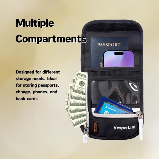 Passport Holder For Travel Family, Cruise Essentials, RFID Wallet Women Man, Passport Wallet, Travel Wallet, Passport Case, Neck Wallet, RFID Passport Holder, Travel Document Holder (Matte Black) - Image 3