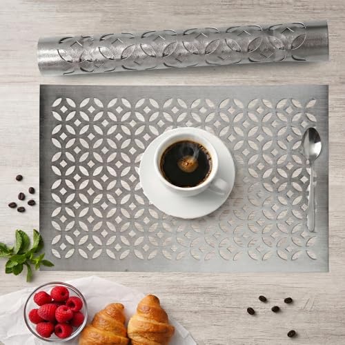 Image of Heart Home Leather Rectangular Table Mats Set of 6 | Washable Placemat /Dining Table Mat for Party, Wedding and Family Functions | Silver