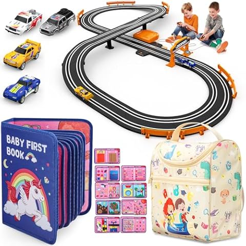 Slot Car Race Track Sets for Boys - Busy Book for Toddlers 1-3 Cover