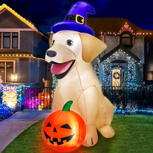 5Ft Halloween Inflatables Decorations Outdoor Vivid Lab Dog with Build-in Bright LED Blow Up Yard...