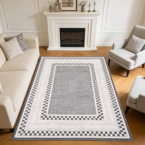 Tapete decorativo cuadrillé 5x7 gris lavable antideslizante