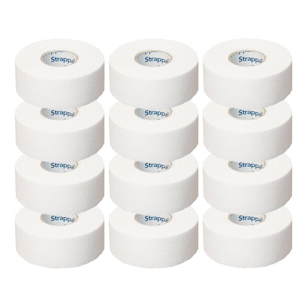 Strappal nastro taping sportivo anelastico professionale tape zigrinato all’ossido di zinco per bendaggi funzionali, stabilizzazione articolare, fisioterapia e sport | latex free | 2,5 cm x10 m 12 pz