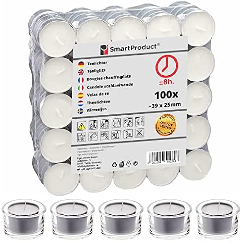 SmartProduct Velas de Té de Larga Duración - Pack de 100 con Portavelas de Cristal Cover