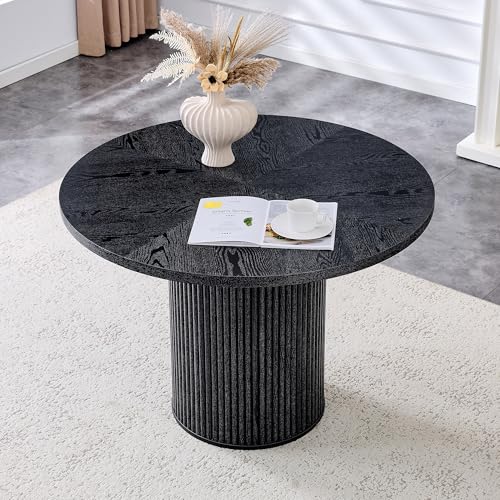 Luscriate Mesa de comedor redonda de 100 cm para 4 a 6 personas, tablero de fibra de densidad media con espacio de almacenamiento en las patas, mesa de 4 segmentos resistente con aspecto de madera