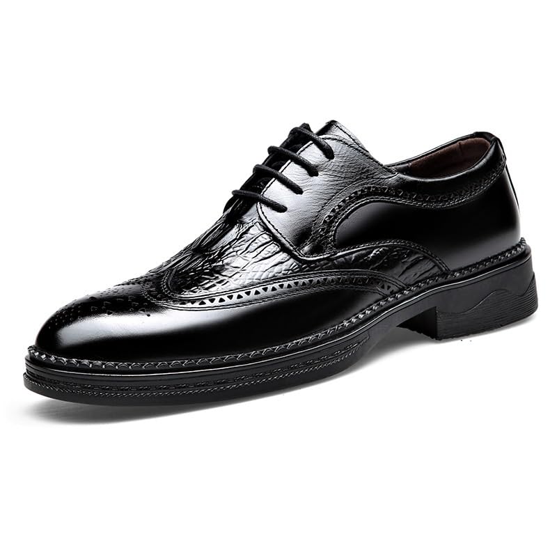 Men's Fashion Wingtip Brogue Shoes Men Genuine Leather Lace Up Oxford Shoes Business Casual Comfort Pointed Toe Derby Shoes