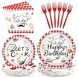 96Pcs Chef Birthday Party Decorations Let’s Cook Themed Plates and Napkins Cooking Chef Tableware Sets...
