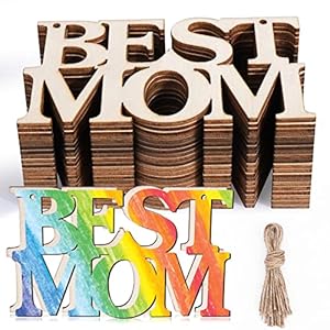 AIERSA 20Pcs Best MOM Unfinished Wood Crafts Mothers Day Crafts for Kids Painting Wood Cutouts to Paint Wooden Letters Ornaments for Mothers Day GiftsMoms Birthday Party Classroom DIY Tags
