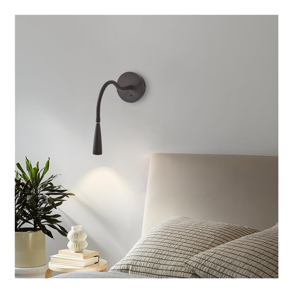 Genérico Lámpara de Pared Moderno Lámpara de Lectura LED de 3000 K con Cuello de Cisne Flexible de Cobre Sencilla para Pared para Cama Luz Blanca Cálida (Oscura)