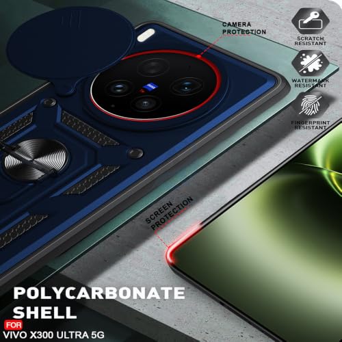 Image of AESTMO Tough Armor Vivo X300 Ultra 5G Bumper Back Case Cover | Ring Holder & Sliding Camera Shield Cover | 360 Degree Protection Back Case Cover for Vivo X300 Ultra 5G (Blue)
