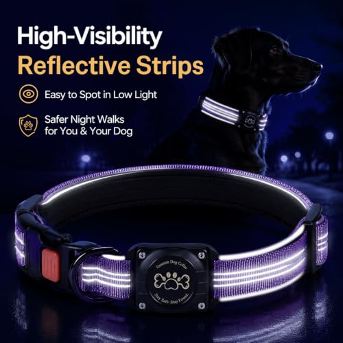 Image of Geamen Waterproof Dog Collar QR Code Reflective Collar Purple,XL