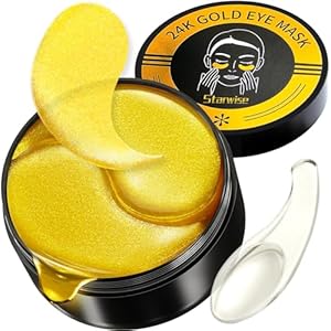 Starwise 24k Gold Under Eye Patches – 60 Pcs Eye Mask Pure Gold Anti-Aging Collagen Hyaluronic Acid Under Eye Mask for Dark Circles, Puffiness & Wrinkles Refresh Your Skin (Gold)