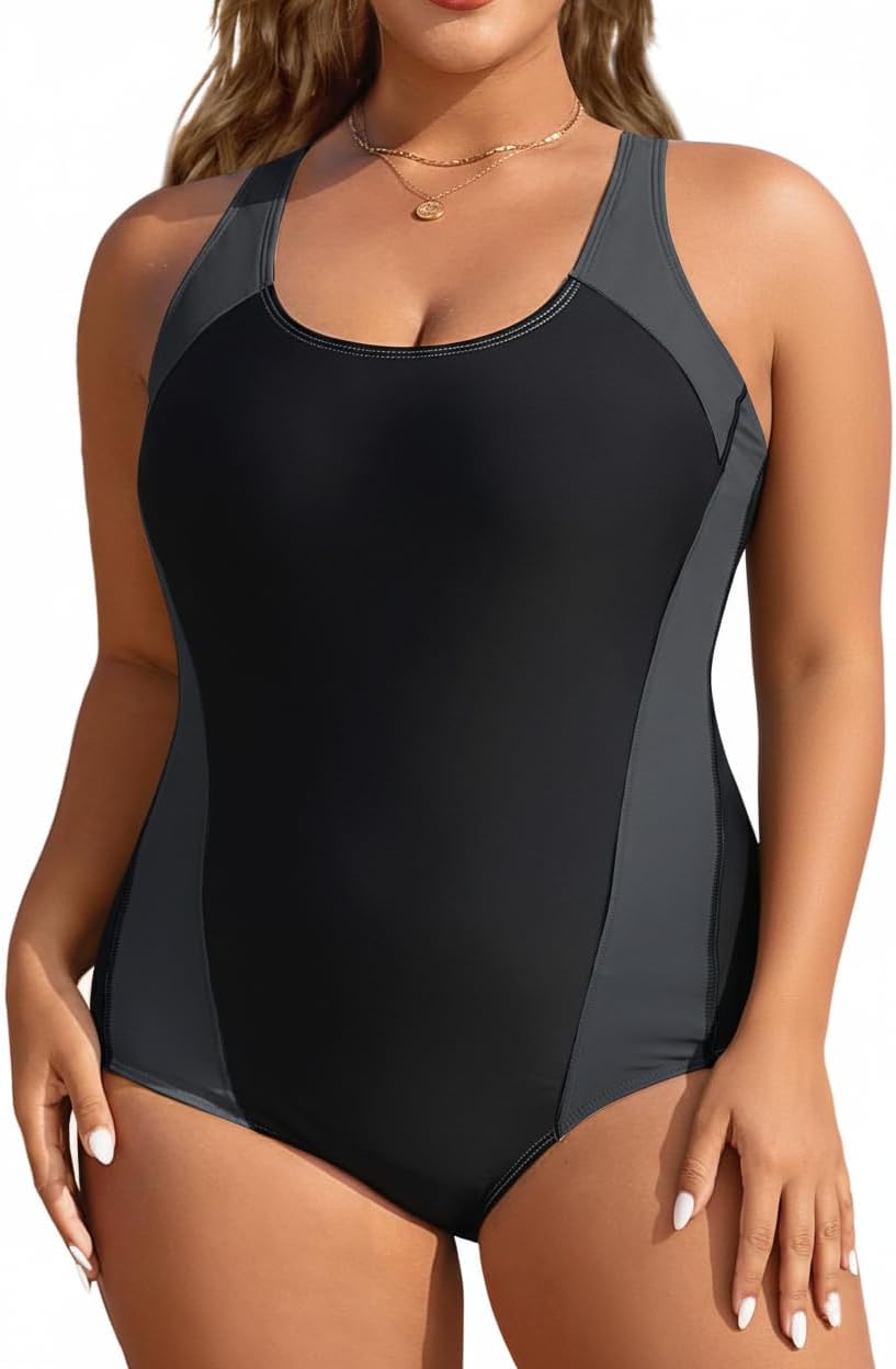 Aqua Eve Plus Size Swimsuits Athletic One Piece Bathing Suit for Women Tummy Control Slimming Swimwear