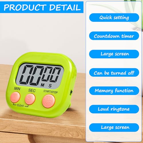 Chronometre Minuteur 5 Pièces Minuteur de Cuisine, Magnétique Timer Enfant avec Grand Écran LCD, Chronomètre et Alarme Digital Compte à Rebours pour Pâtisserie Cuisson Four – Image 4